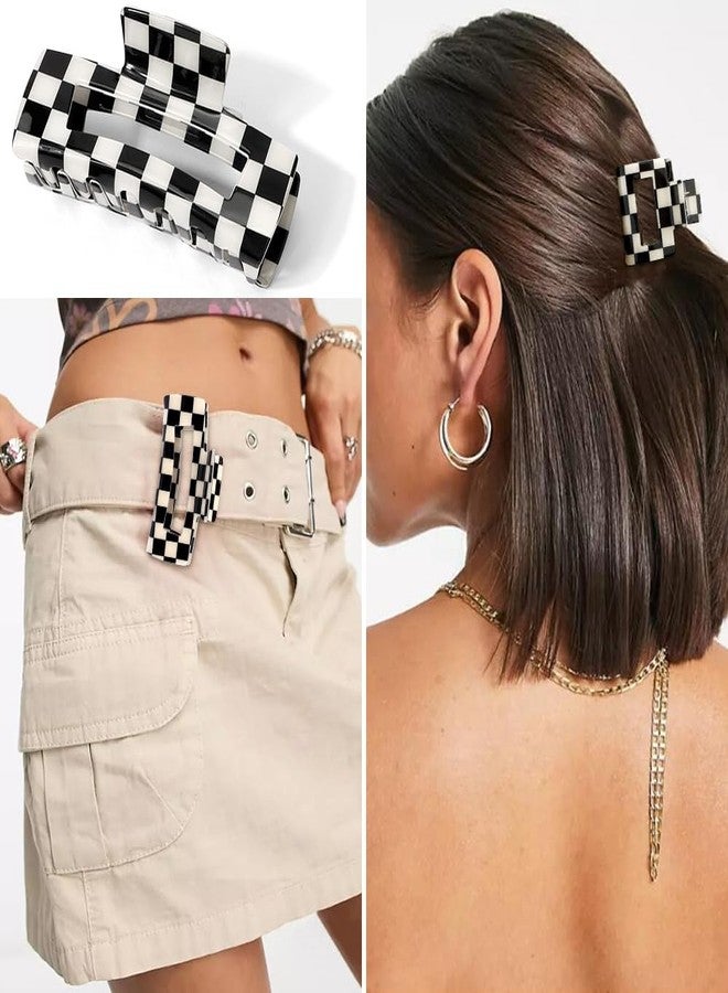 Atoden Checkered Hair Clips for Thick Thin Hair 4Pcs Large Medium Small Square Claw Clips Non Slip Strong Hold Jaw Clips Y2K Hair Accessories for Women Girls Black White - Image 5